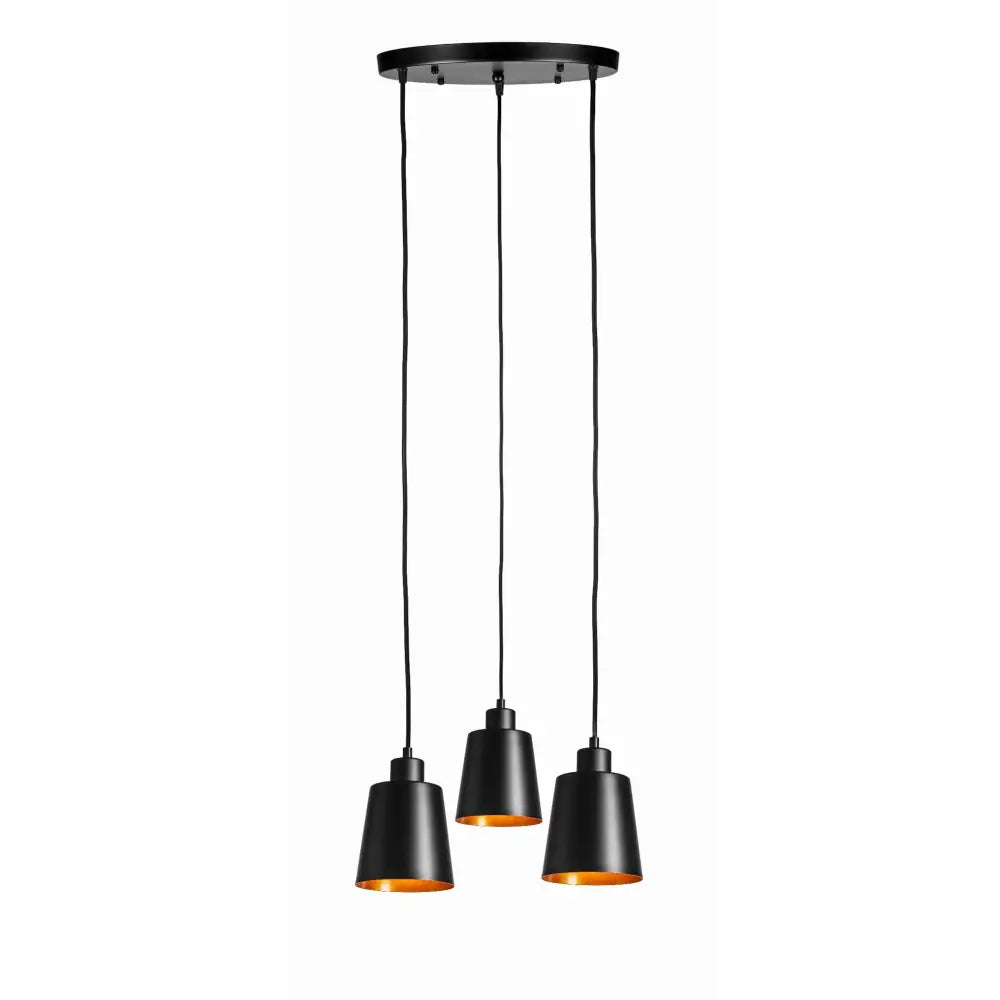 Trehengende Lampe Svart og Gull Konisk Taklampe (ep001 Pl 3 Svart + 3x Wsg004 Sv & Gl)