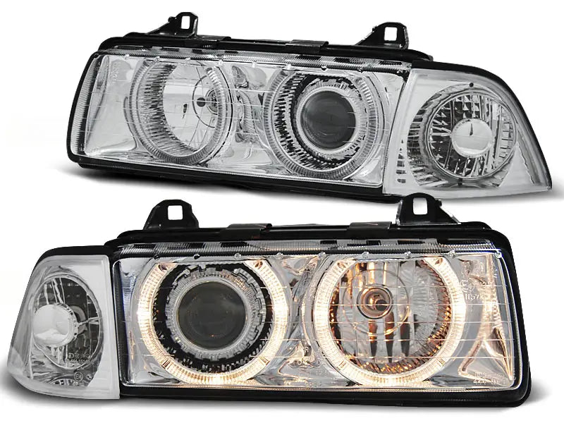 Frontlykter Bmw E36 12.90-08.99 Angel Eyes Chrome Projector headlights | Nomax.no🥇_1