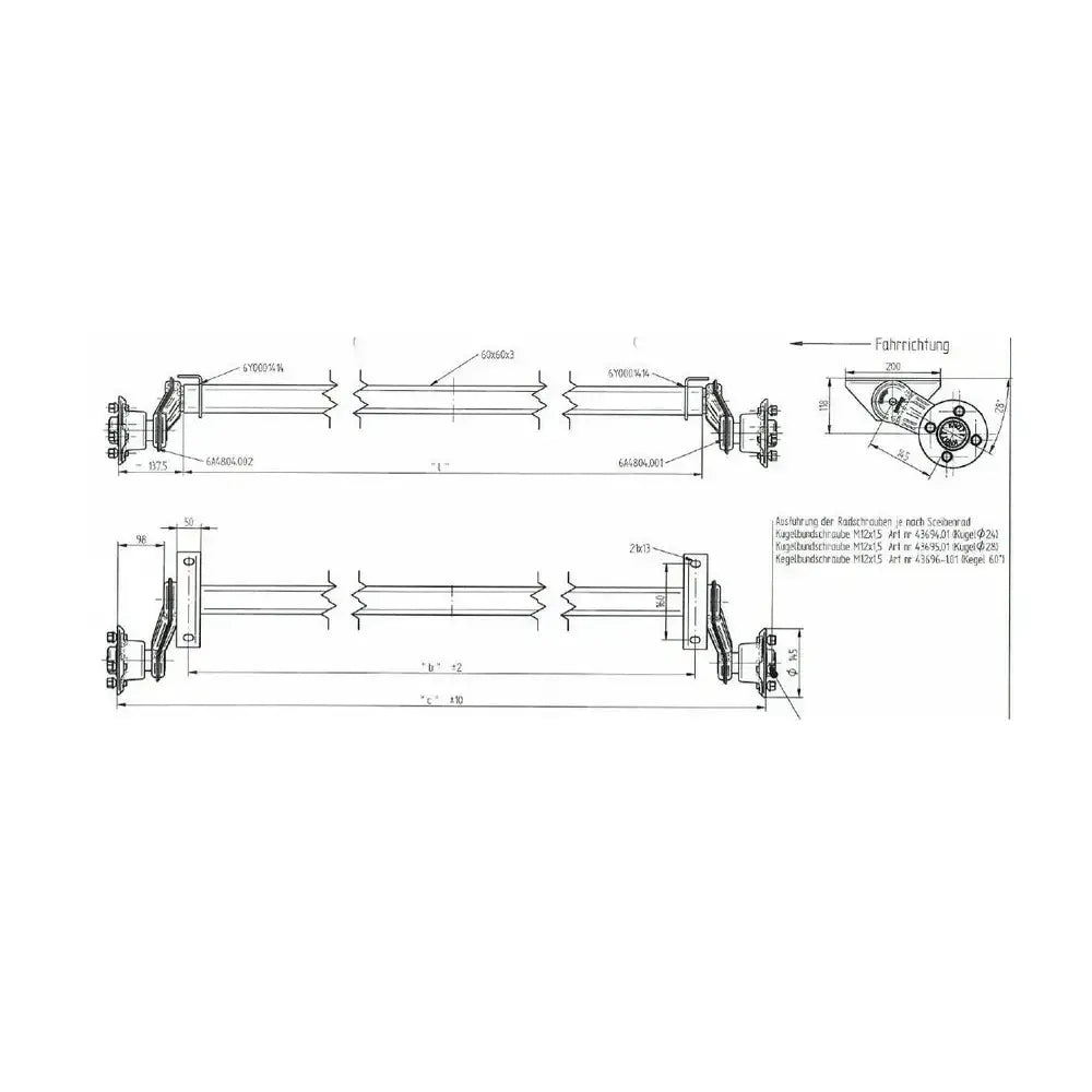 Ubremset Aksel For Tilhenger Knott Vg7 750 Kg 1070 Mm - 2