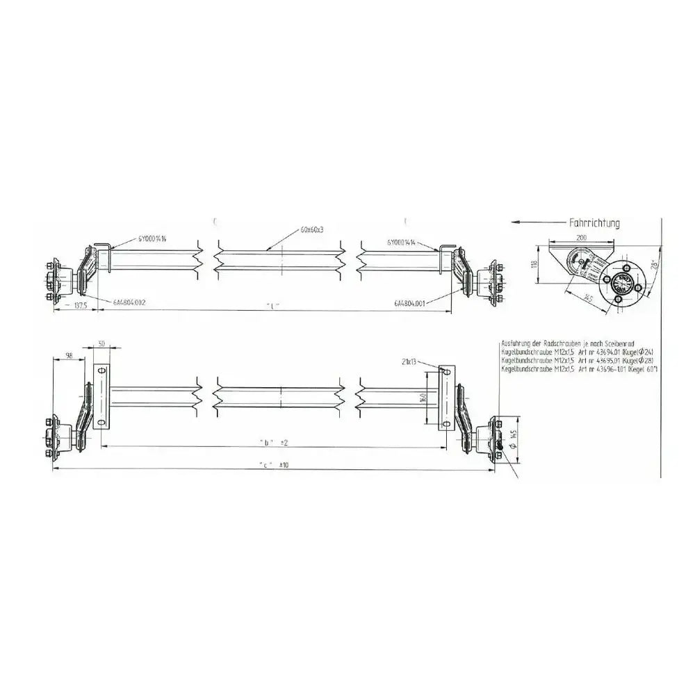 Ubremset Aksel For Tilhenger Knott Vg7 750 Kg 1070 Mm - 2