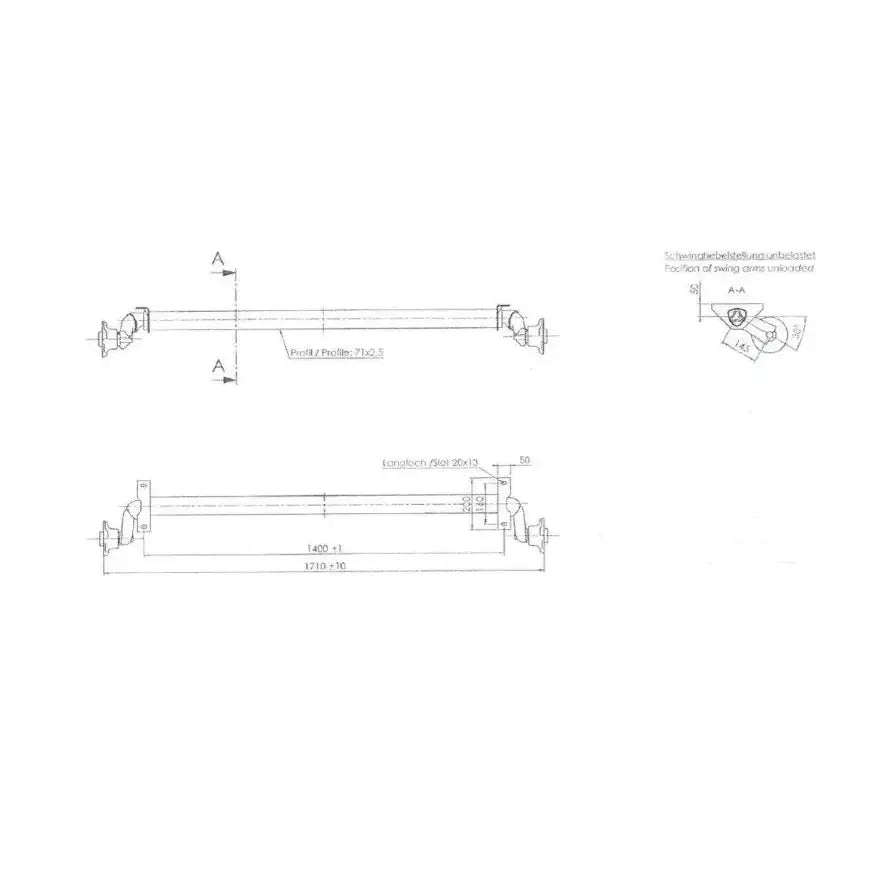 Ubremset Aksel For Tilhengere Al-ko A: 1400 C: 1710 4x100 750 Kg - 2