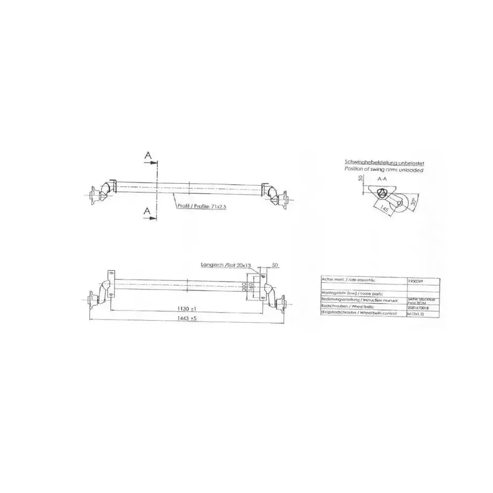 Ubremset Aksel For Tilhengere Al-ko Optima A: 1230 C: 1640 750 Kg 100x4 - 2