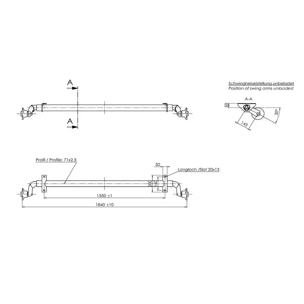 Ubremset Aksel For Tilhengere Al-ko Optima A1350 C1840 Mm 750 Kg 100x4 - 2