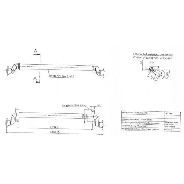 Ubremset Aksel - Tilhengere Al-ko 750kg A:1200mm C:1630mm 5x112 - 8