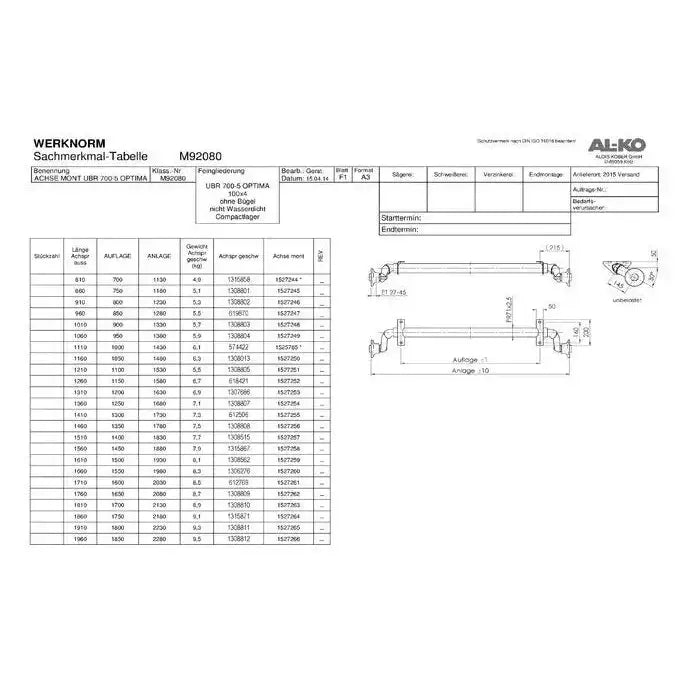 Ubremset Aksel - Tilhengere Al-ko Optima A1400 C1830mm 750kg 100x4 - 7