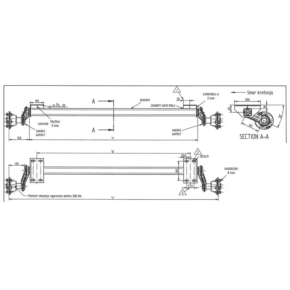 Ubremset Båthengeraksel Knott Vg7-l 750 Kg 1190 Mm 4x100 - Vanntette Lagre i Navene - 2