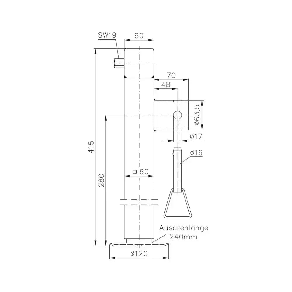 Uttrekkbar Støtte For Tilhengere Winterhoff Sf 60-19-280 - 2