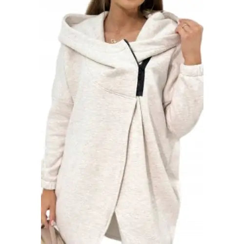 Varm Damehoodie Med Hette Oversize Beige Melert - 1