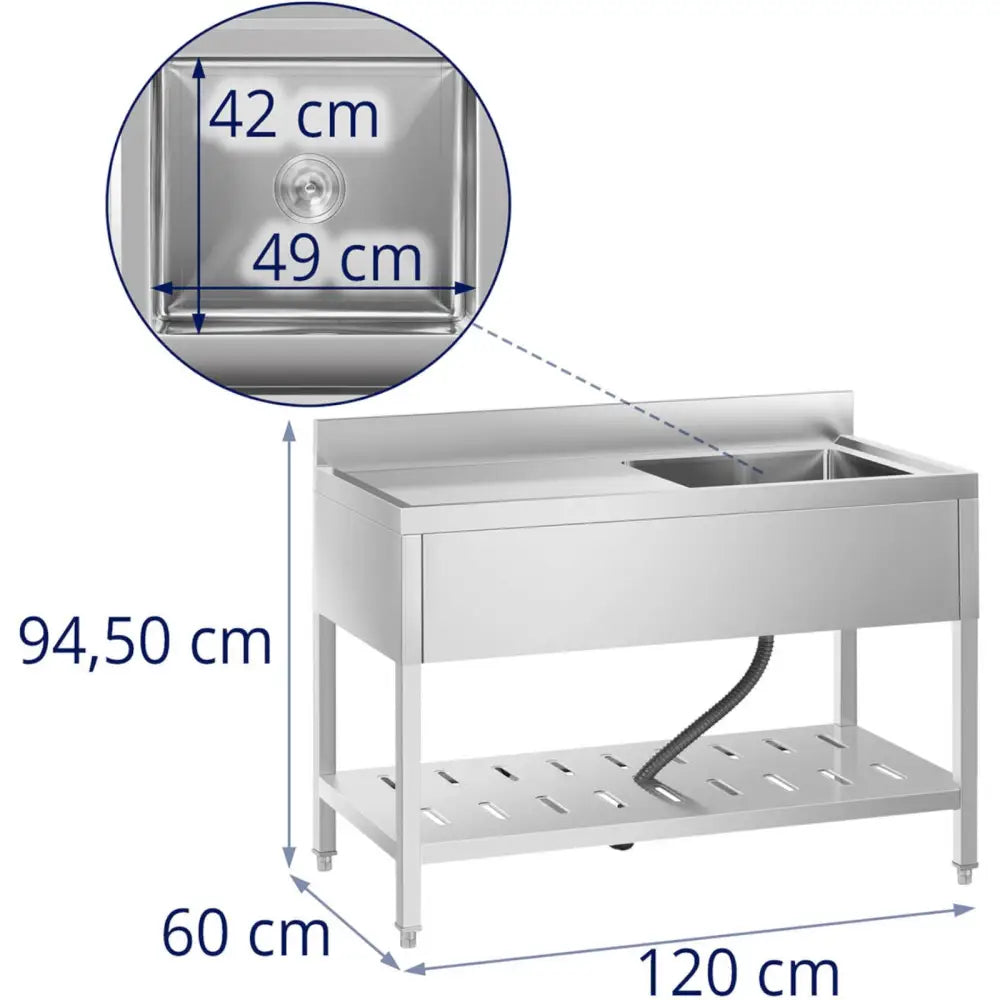 Vask Basseng Gastronomisk Enkeltkammer Med Hylle Og Kant Høyre 120 x 60 x 94,5 Cm - 7