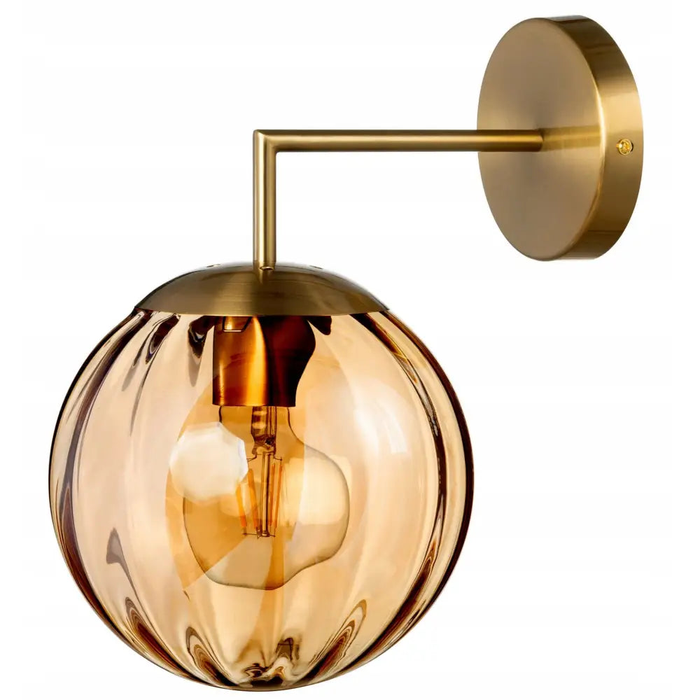 Vegglampe i Metall Gull Pandora Glasskule Amber - 1