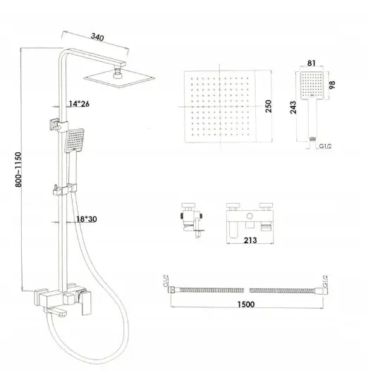 Veggmontert Dusjsett Yoka Home Cube Krom - 9