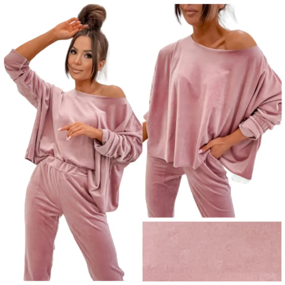 Velur Joggedress Komplett Med Oversize Bluse - Rosa - 1