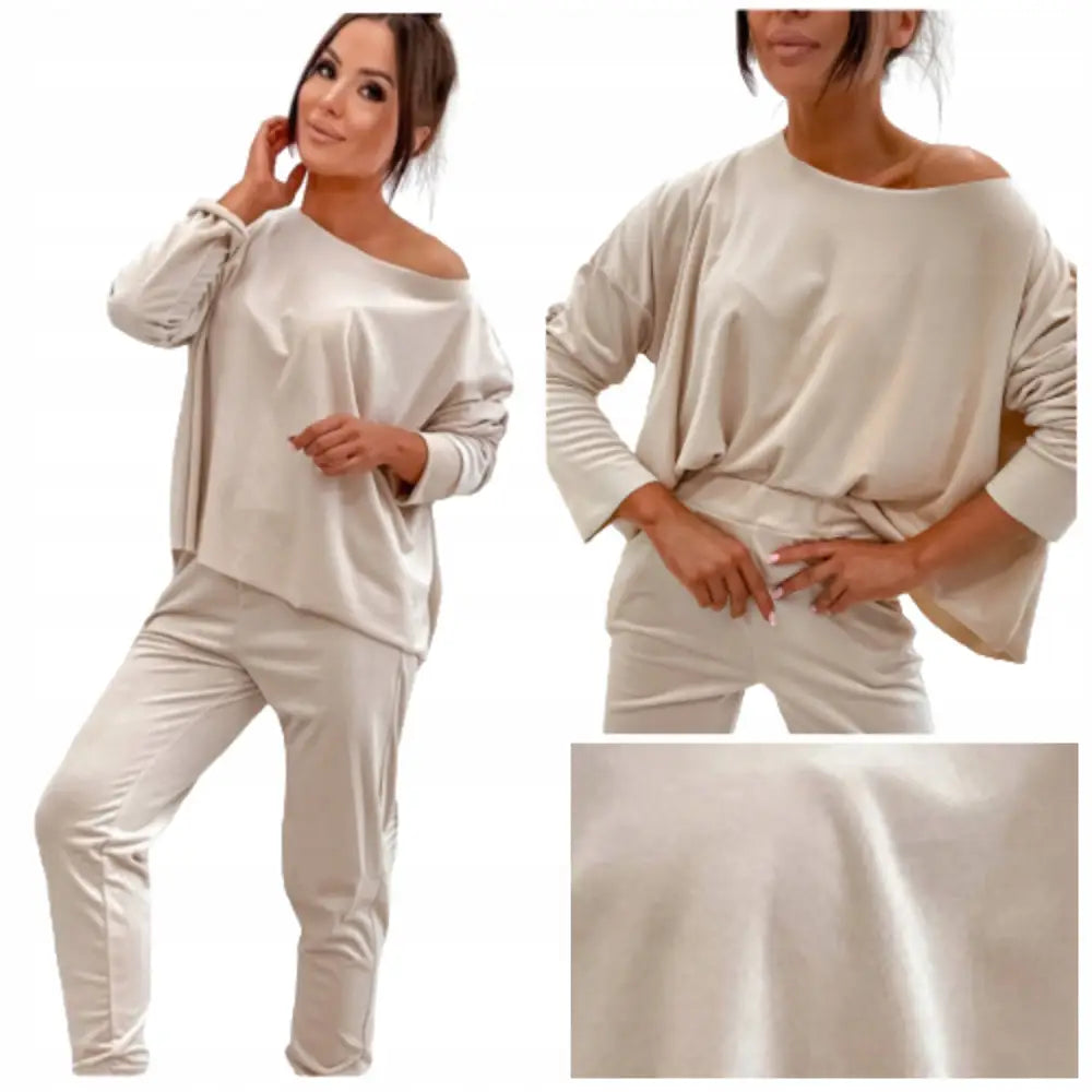 Velur Treningssett Med Oversized Bluse - Beige - 1