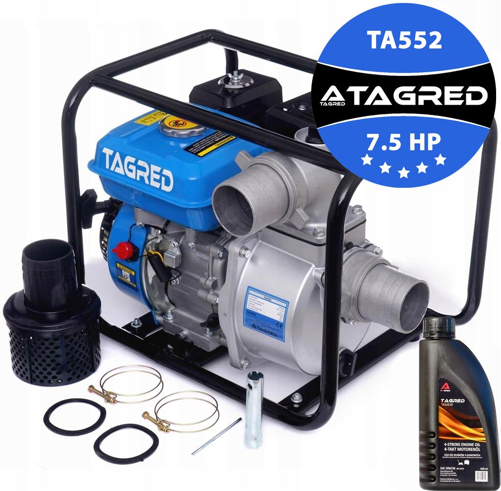 Tagred 1562 motopumpe med 7,5 HK bensinmotor sett forfra